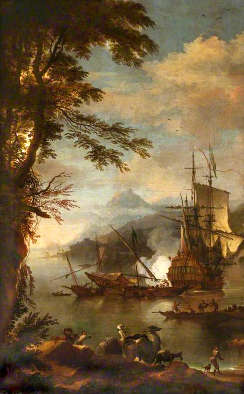 bay with camels in the foreground